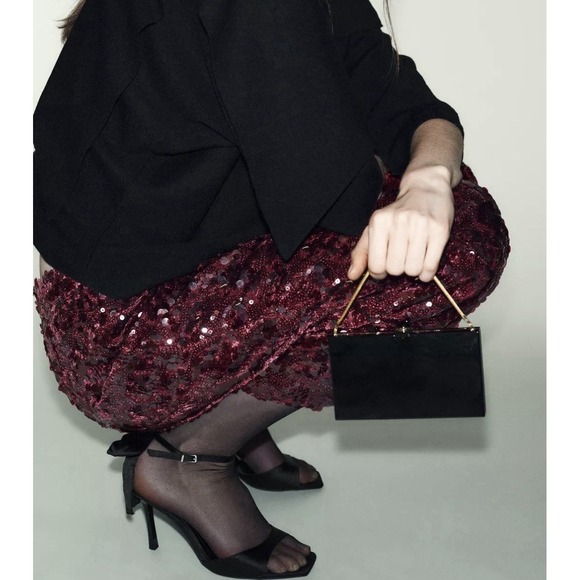 Zara Handbags - Zara Mini Copper Clutch Purse Metal Black Gold Old Money Luxury Hard Rigid